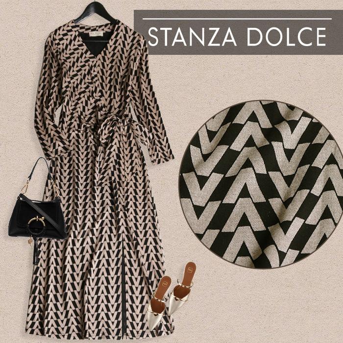 ワンピース レディース ロング丈 長袖 きれいめ 上品 フェミニン エレガント 幾何学柄 フレア 大人 代 30代 40代 50代 No 12 993 12 993 Stanza Dolce By Ryze 通販 Yahoo ショッピング