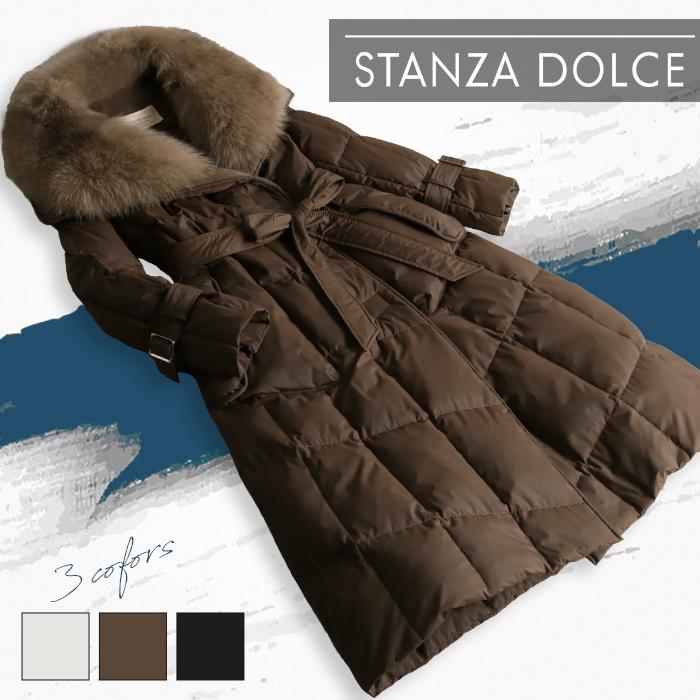 再入荷】ダウンコート レディース ロング フォックスファー コート 