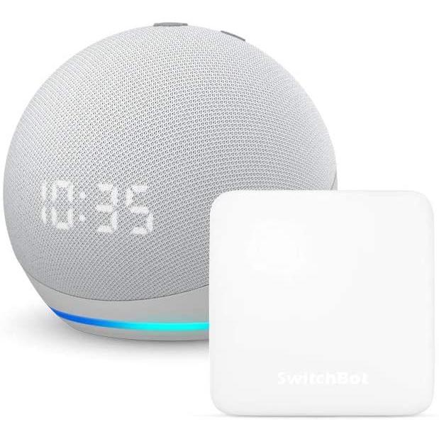 激安正規  【セット買い】Echo Dot (第4世代) 時計付き グレーシャーホワイト + スイッチボット Hub Mini スマートリモコン スイッチ