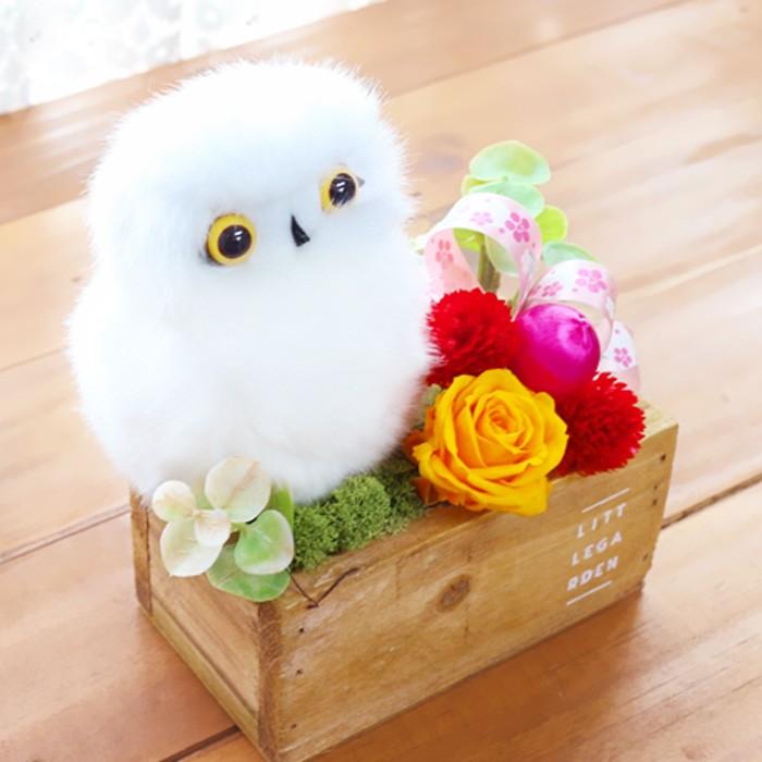 母の日 21 花 プレゼント 母の日ギフト プリザーブドフラワー ギフト ブリザード 退職祝い 送別 和風 フクロウ ふくろう 誕生日 還暦祝い 福来郎 Fukurou プリザフラワーのサウンドアレンジ 通販 Yahoo ショッピング