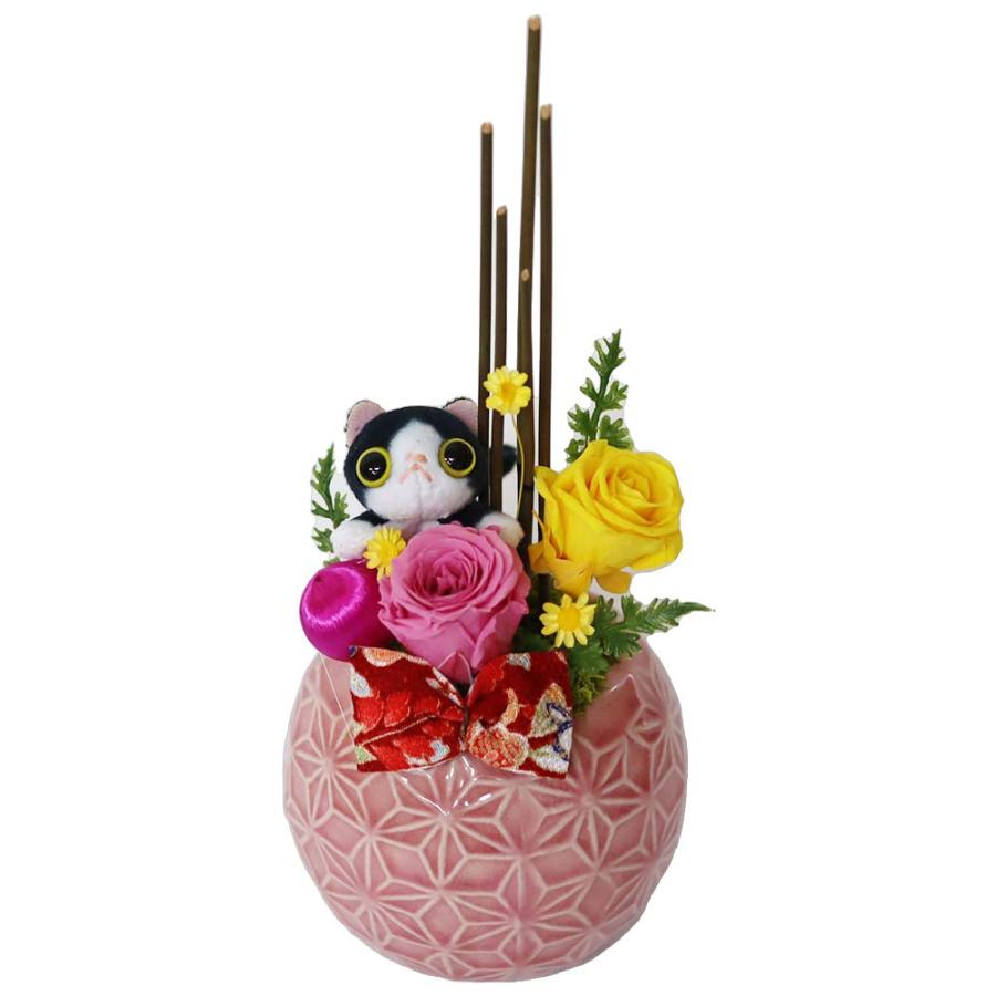 サウンドアレンジ プリザーブドフラワー 猫 お祝い 誕生日 退職祝い