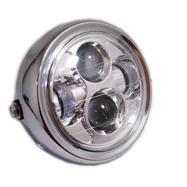 汎用 小排気量車向 スチールボディ LED ヘッドライト 130mm メッキ 黒