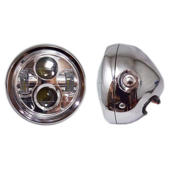汎用 小排気量車向 スチールボディ LED ヘッドライト 130mm メッキ 黒