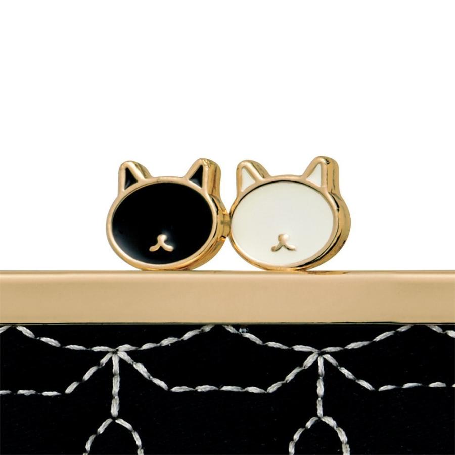 ミドリ】 ペンケース がま口 ペンポーチ ネコ柄 黒 ポーチ/41780006