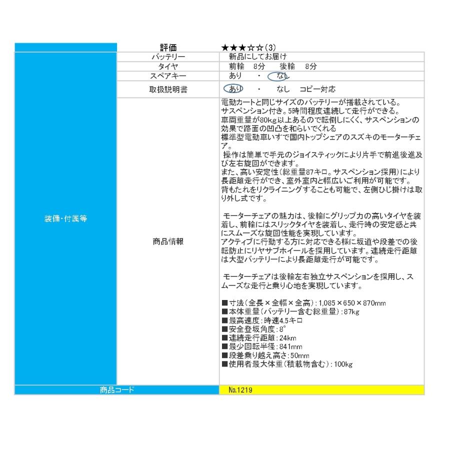 スズキ モーターチェア2000 電動カート シニアカー【s-mtc2000-1219】の画像