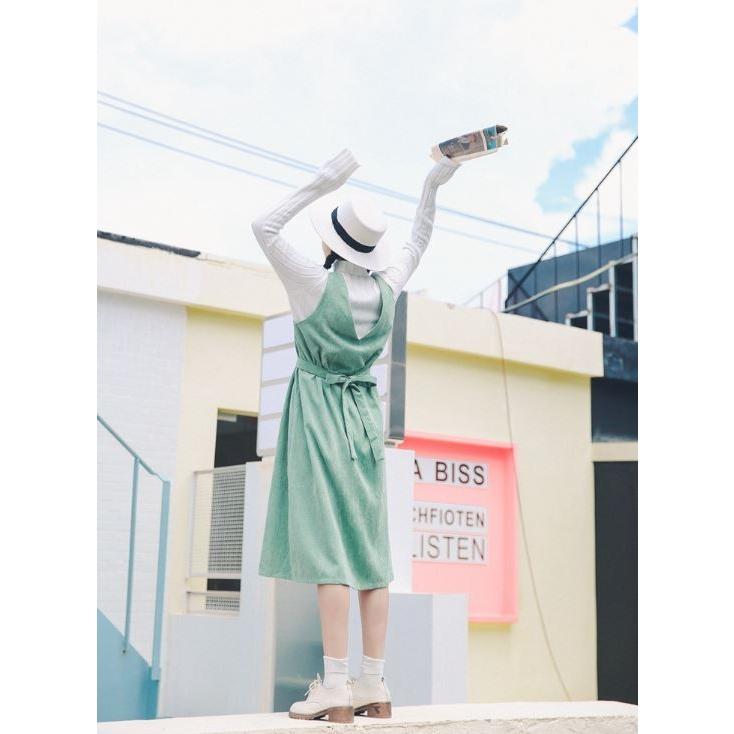 ワンピース レディース 秋 長袖 サロペット きれいめ ひざ丈 ロング シンプル 中学生 高校生 ファッション 女子 流行 かわいい おしゃれ 韓国 D010 S Conny 通販 Yahoo ショッピング