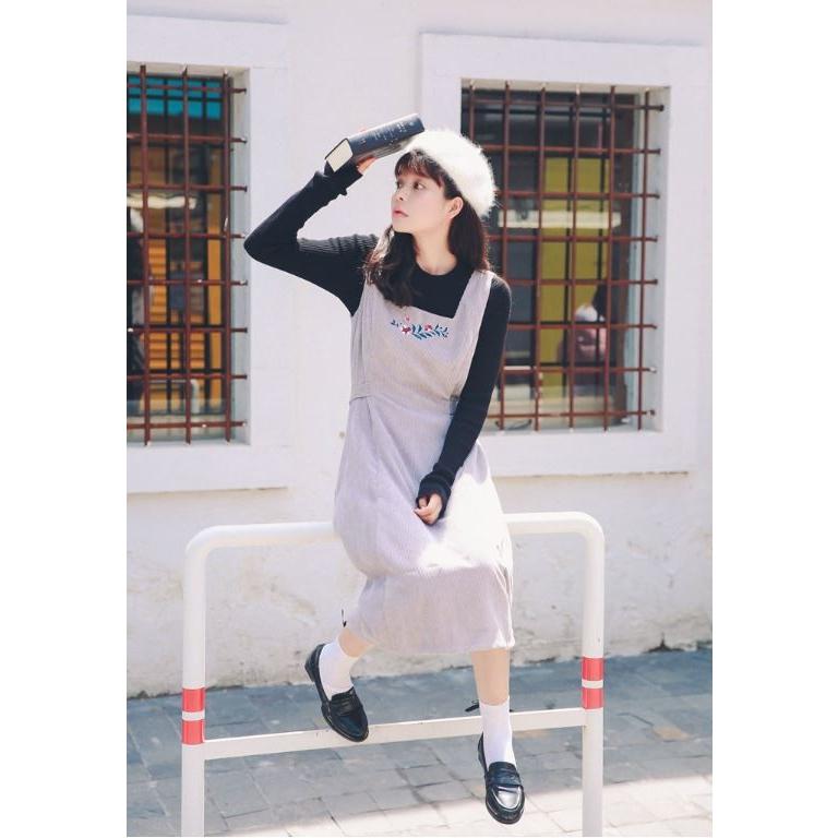 ワンピース レディース 春 長袖 サロペット きれいめ ひざ丈 ロング シンプル 中学生 高校生 ファッション 女子 流行 かわいい おしゃれ 韓国 D010 S Conny 通販 Yahoo ショッピング