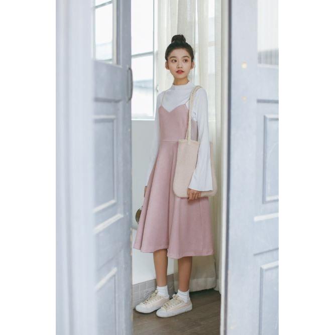 ワンピース レディース 秋 サロペット 長袖 きれいめ ロング スカート シンプル 中学生 高校生 ファッション 女子 韓国 お嬢様 D011 S Conny 通販 Yahoo ショッピング