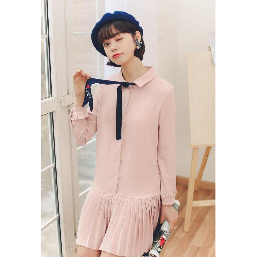 ワンピース レディース 春 長袖 きれいめ シャツ ミニ ひざ丈 シンプル 中学生 高校生 ファッション 女子 かわいい おしゃれ 韓国 D012 S Conny 通販 Yahoo ショッピング