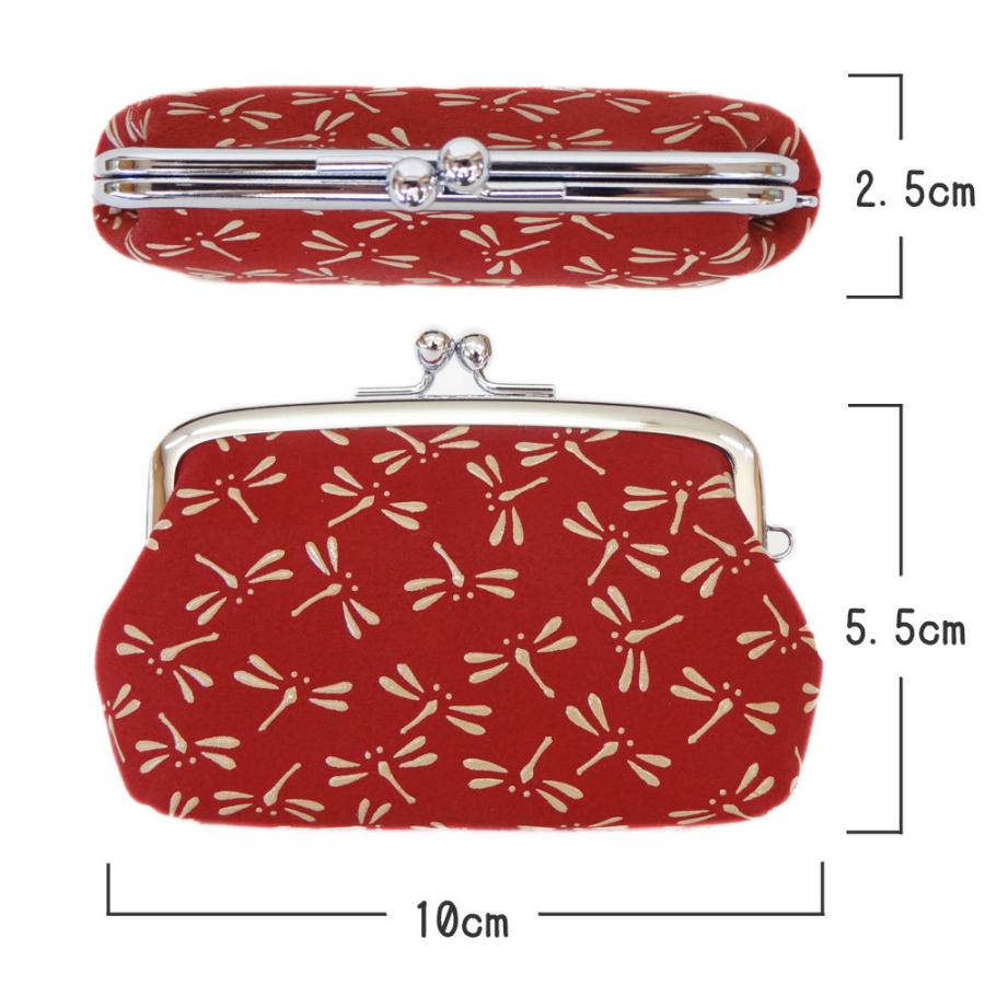 印傳屋 印伝 がま口財布 小銭入れ 1103 赤地鹿革 白漆 とんぼ柄 爆買