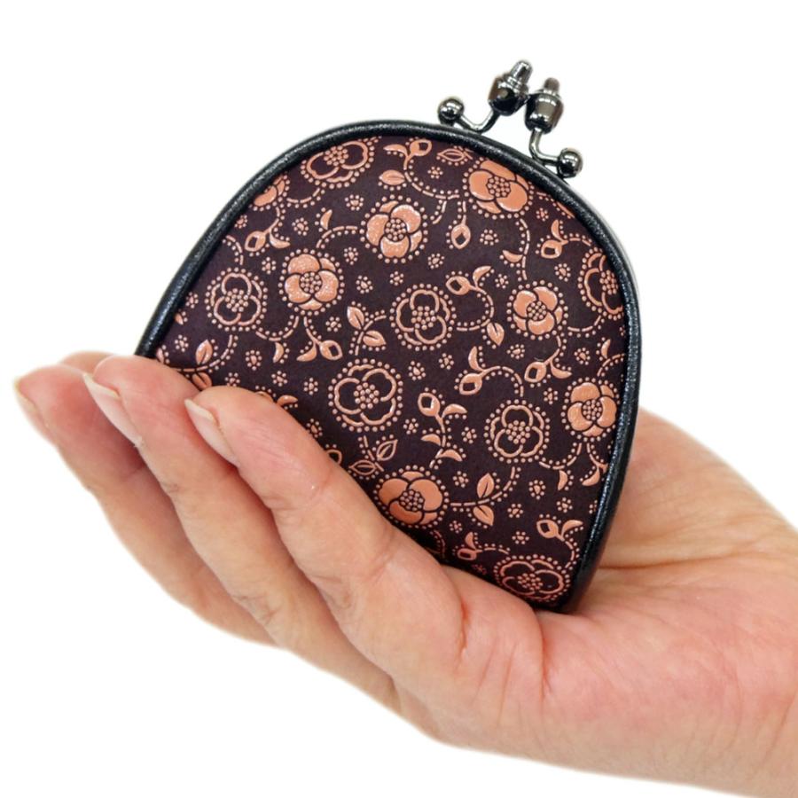 印傳屋（INDEN-YA） 印伝 がま口財布 小銭入れ 1105 紫地鹿革ピンク漆