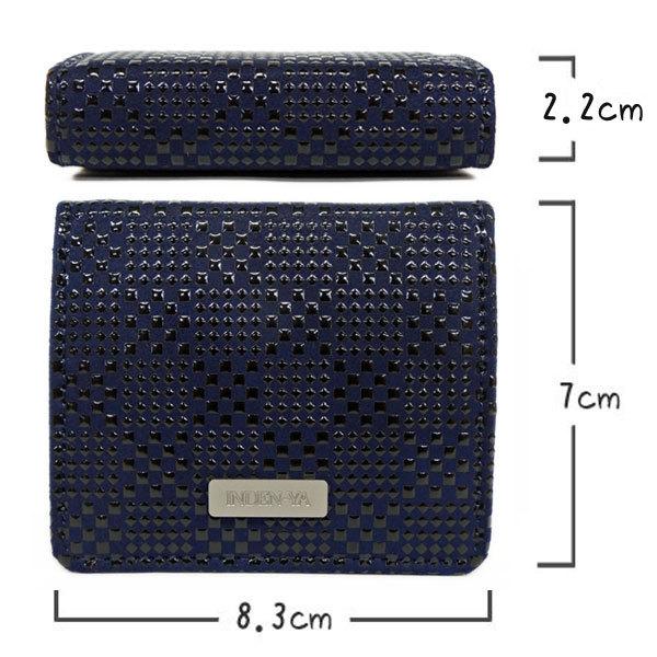 印傳屋 印伝 財布 ホック式小銭入れ 1207 紺地鹿革 黒漆 変わり市松