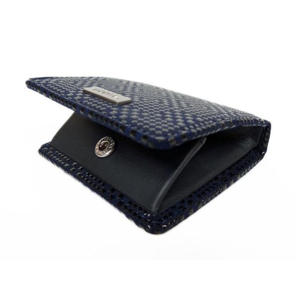 印傳屋 印伝 財布 ホック式小銭入れ 1207 紺地鹿革 黒漆 変わり市松
