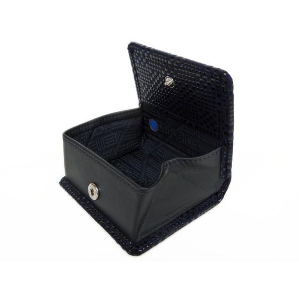 印傳屋 印伝 財布 ホック式小銭入れ 1207 紺地鹿革 黒漆 変わり