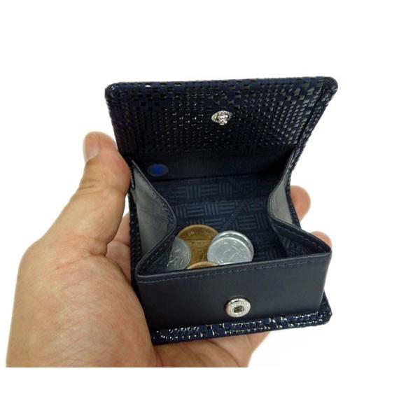 印傳屋 印伝 財布 ホック式小銭入れ 1207 紺地鹿革 黒漆 変わり