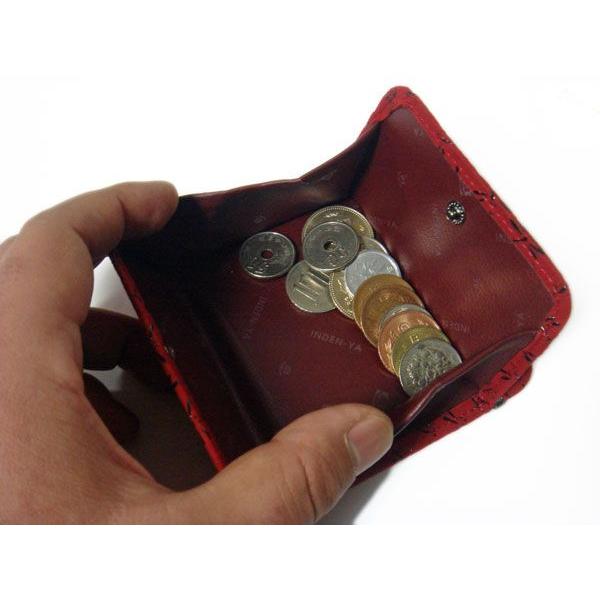 印傳屋（INDEN-YA） 印伝 財布 ホック式小銭入れ 1208 赤地鹿革 黒漆 