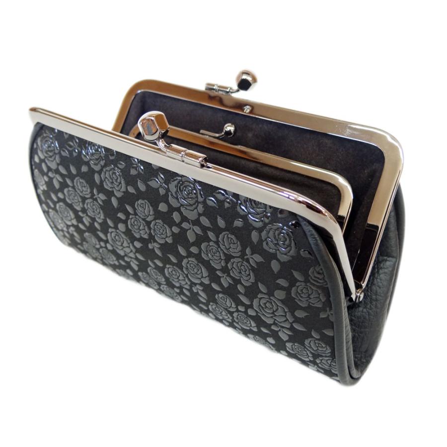 印傳屋（INDEN-YA） 印伝 財布 親子がま口小銭入 1501 黒地鹿革 黒漆