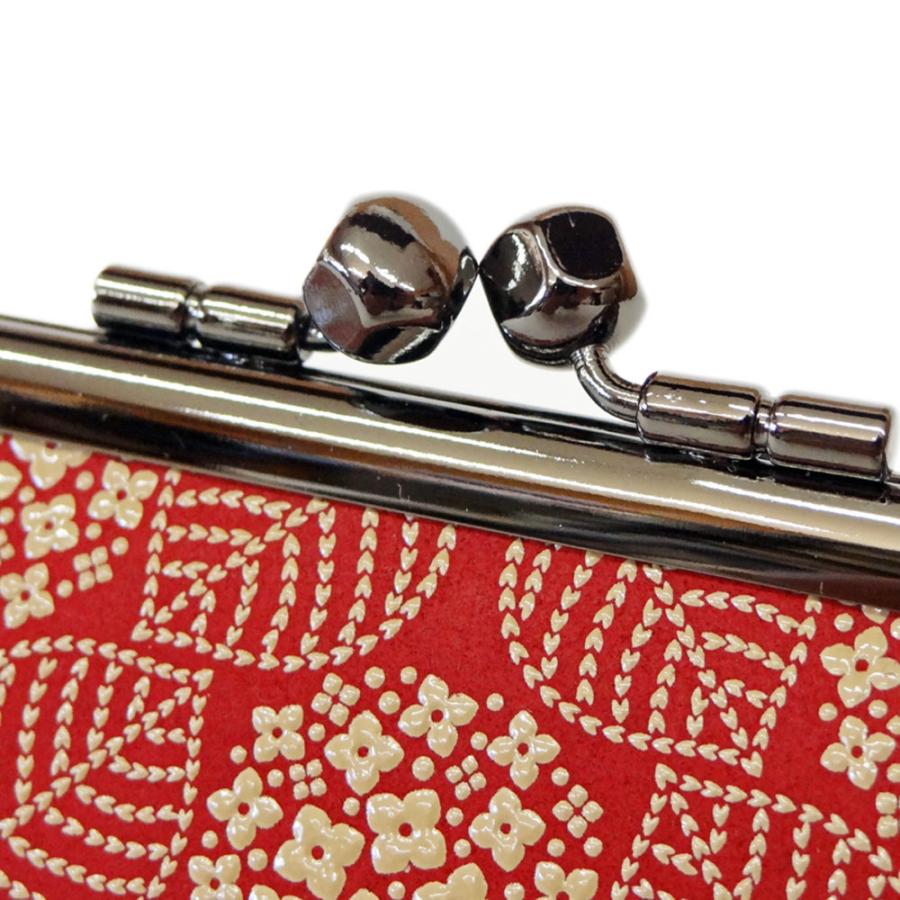 印傳屋 印伝 財布 親子がま口小銭入 1501 赤地鹿革 白漆