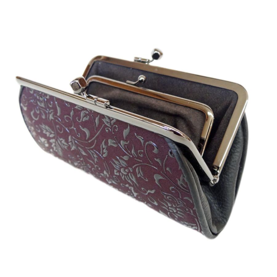 印傳屋（INDEN-YA） 印伝 財布 親子がま口小銭入 1501 紫地鹿革 黒漆