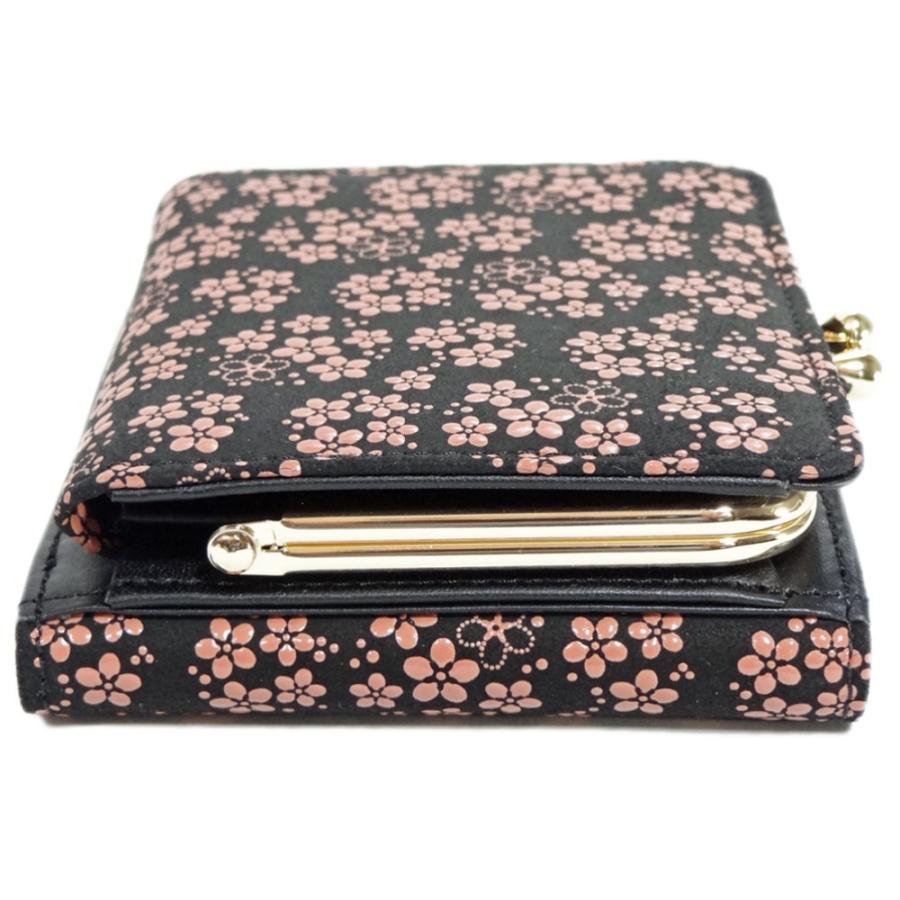 印傳屋（INDEN-YA） 印伝 財布 がま口札入れA 1608 黒地鹿革 ピンク漆