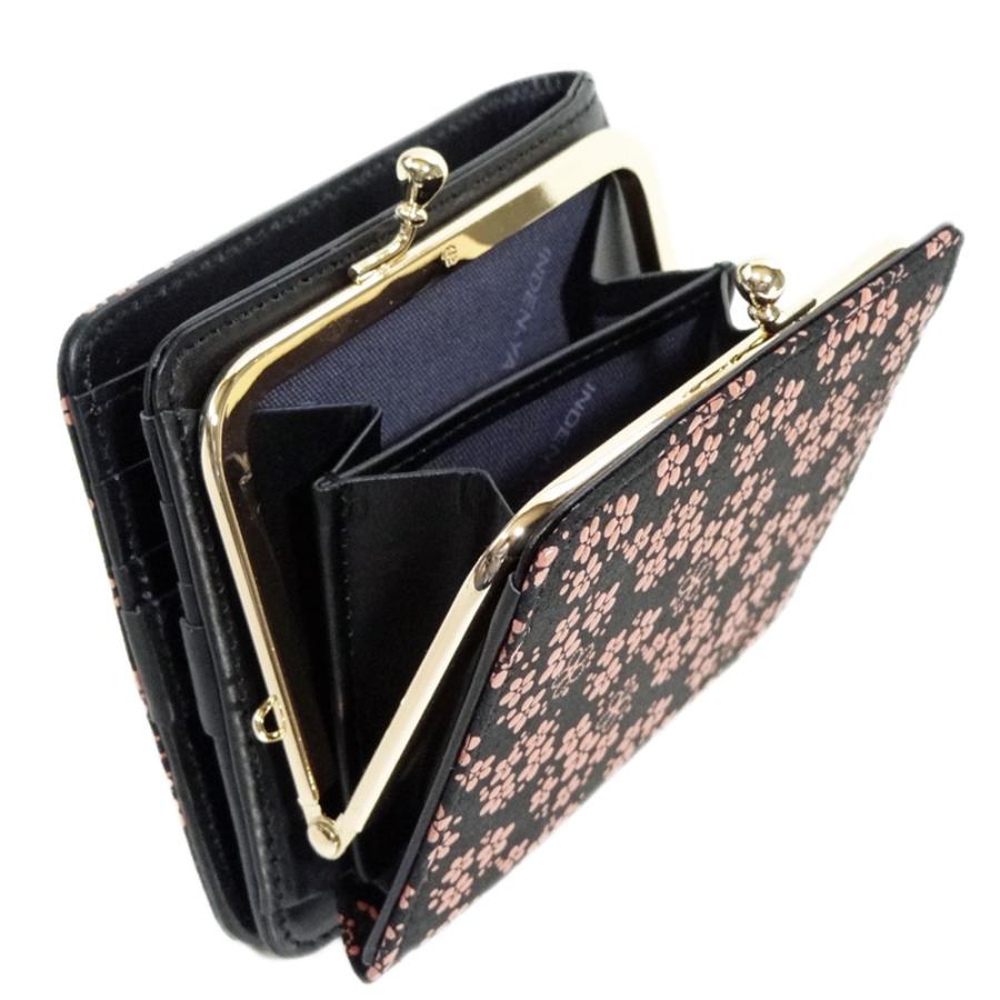 印傳屋 印伝 財布 がま口札入れA 1608 黒地鹿革 ピンク漆