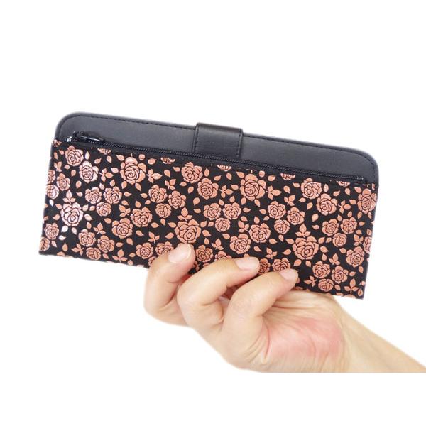 印傳屋（INDEN-YA） 印伝 長財布 束入 2107 黒地鹿革ピンク漆 ローズ小