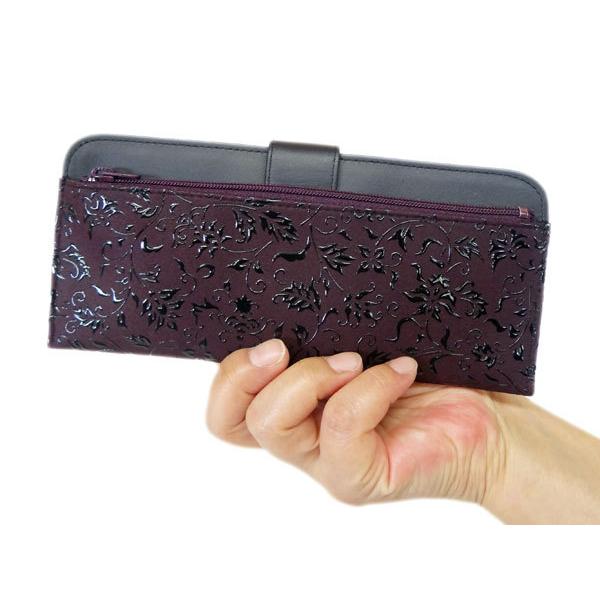 印傳屋（INDEN-YA） 印伝 長財布 束入 2107 紫地鹿革黒漆 花唐草 爆買