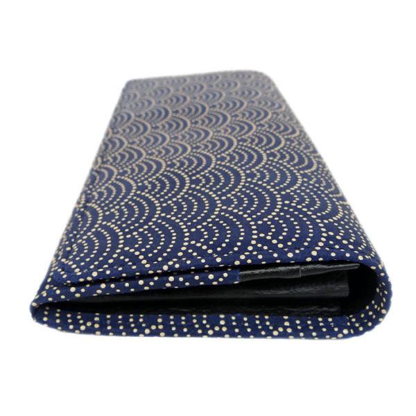 印傳屋（INDEN-YA） 印伝 長財布 束入 2109 紺地鹿革 白漆 青海波柄