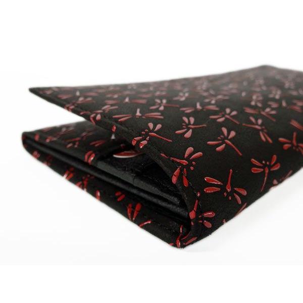 印傳屋（INDEN-YA） 印伝 長財布 束入 2109 黒地鹿革 赤漆 とんぼ柄