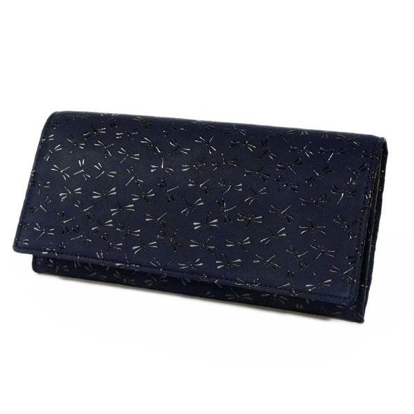 印傳屋（INDEN-YA） 印伝 長財布 束入 2109 紺地鹿革 黒漆 とんぼ柄