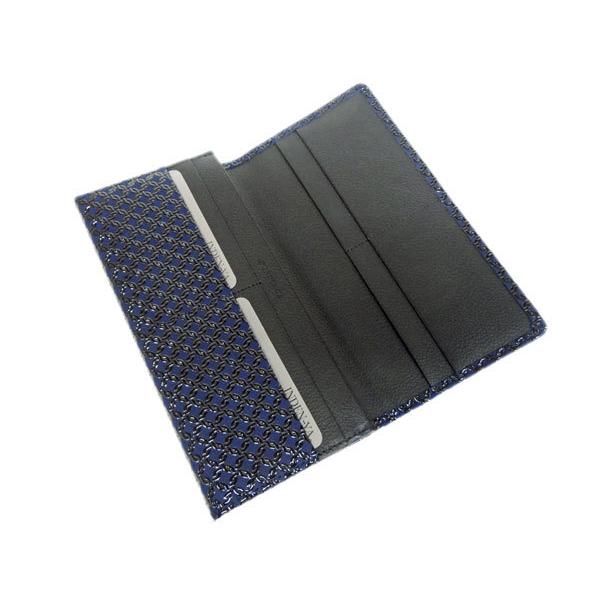 印傳屋（INDEN-YA） 印伝 長財布 束入 2109 紺地鹿革 黒漆 輪繋ぎ小柄