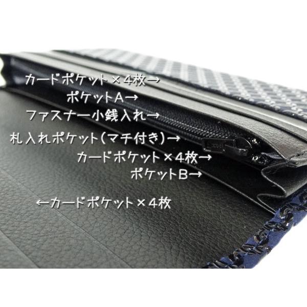 印傳屋（INDEN-YA） 印伝 長財布 束入 2109 紺地鹿革 黒漆 輪繋ぎ小柄