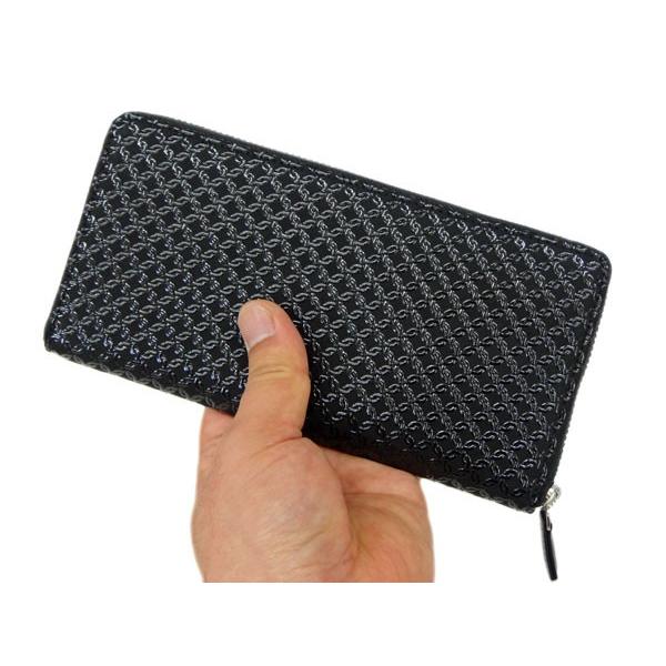 印傳屋（INDEN-YA） 印伝 長財布 束入 2111 黒地鹿革 黒漆 輪繋ぎ小柄