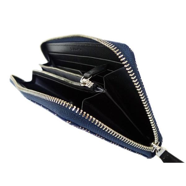 印籠 印傳屋 印伝 長財布 束入 2111 紺地鹿革 白漆 波うろこ柄 爆買