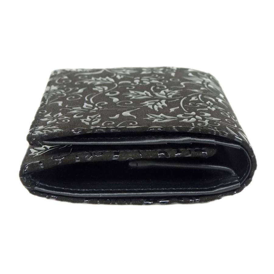 印傳屋（INDEN-YA） 印伝 財布 二つ折り札入 2204 黒地鹿革黒漆 花唐草