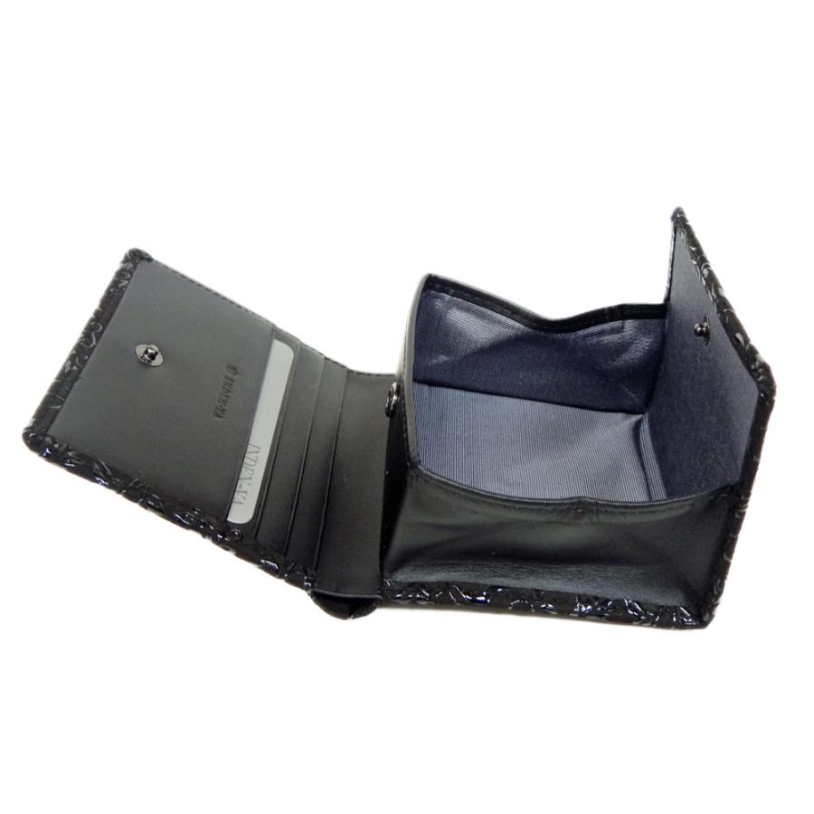 印傳屋（INDEN-YA） 印伝 財布 二つ折り札入 2204 黒地鹿革黒漆 花唐草