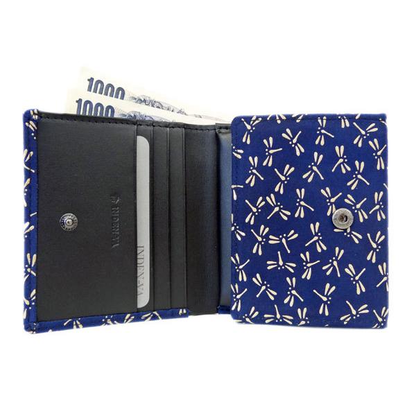 印傳屋（INDEN-YA） 印伝 財布 二つ折り札入 2204 紺地鹿革白漆 とんぼ