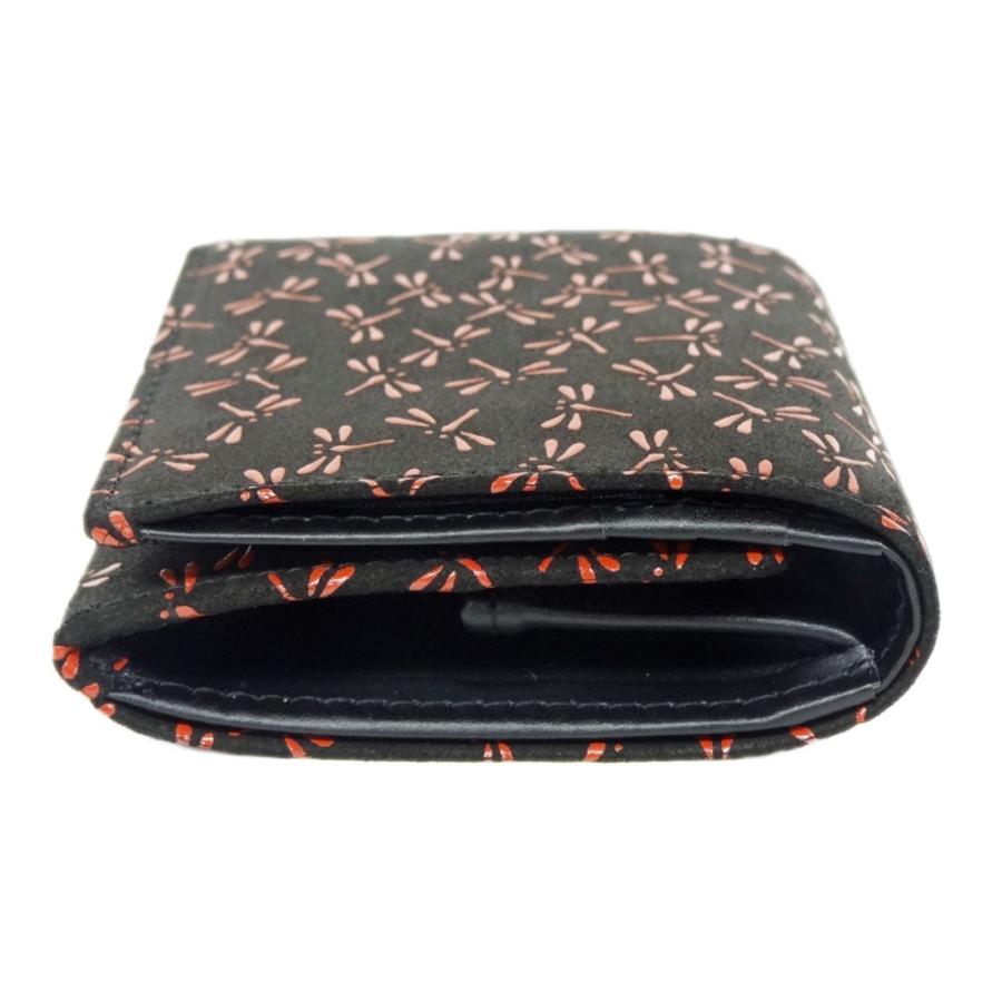 印傳屋（INDEN-YA） 印伝 財布 二つ折り札入 2204 黒地鹿革赤漆 とんぼ