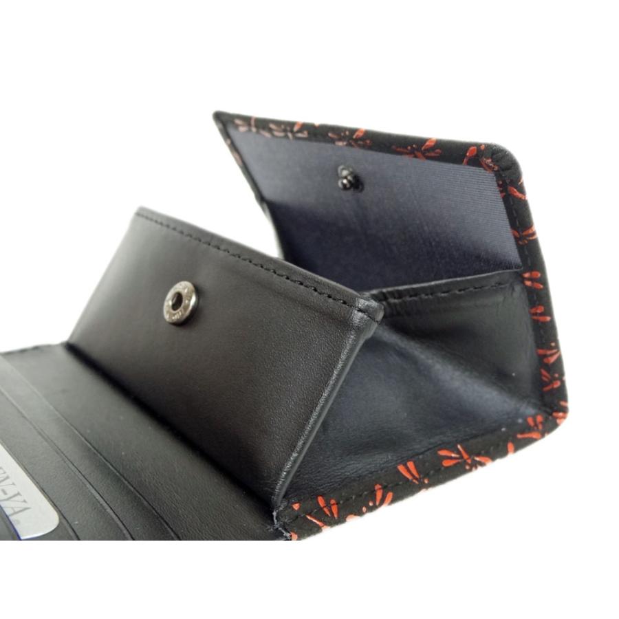 印傳屋（INDEN-YA） 印伝 財布 二つ折り札入 2204 黒地鹿革赤漆 とんぼ