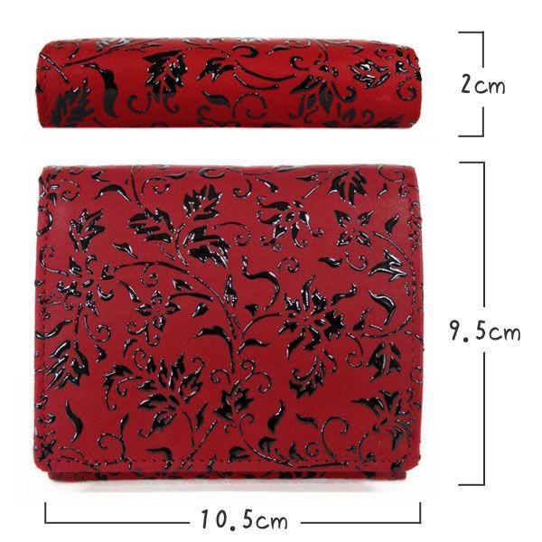 【新品未使用品・希少】印傳屋 印伝 二つ折り財布　赤地鹿革 黒漆 花唐草柄 印傳屋（INDEN-YA） 印伝 財布 二つ折り札入 2204 赤地鹿革黒漆 花唐草