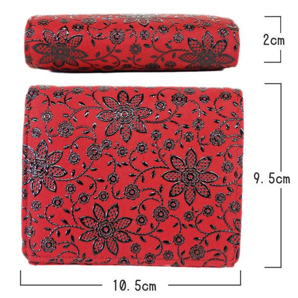 印傳屋（INDEN-YA） 印伝 財布 二つ折り札入 2204 赤地鹿革黒漆