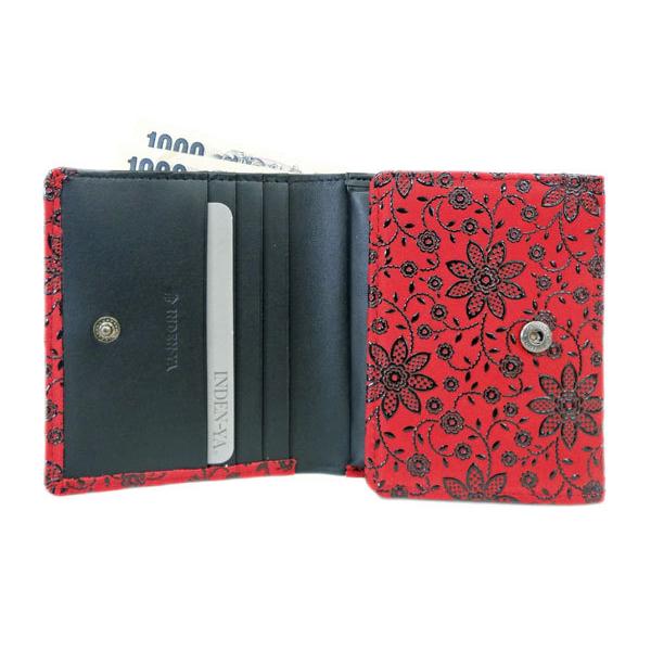 印傳屋（INDEN-YA） 印伝 財布 二つ折り札入 2204 赤地鹿革黒漆