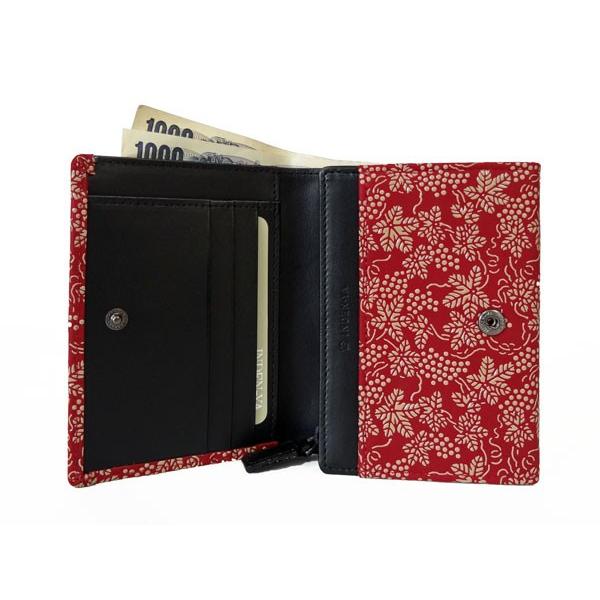 【未使用】印傳屋　印伝二つ折り財布　葡萄 印傳屋 印伝 財布 二つ折り札入 2205 赤地鹿革 白漆 葡萄柄