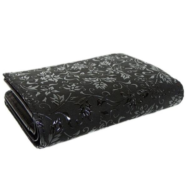 【新品未使用品・希少】印傳屋 印伝 二つ折り財布　赤地鹿革 黒漆 花唐草柄 印傳屋（INDEN-YA） 印伝 財布 二つ折り札入 2214 黒地鹿革 黒漆 花