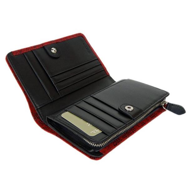 【未使用】印傳屋　印伝二つ折り財布　葡萄 印傳屋 印伝 財布 二つ折り札入 2205 赤地鹿革 白漆 葡萄柄