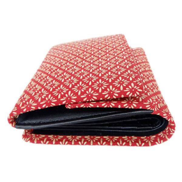 印傳屋（INDEN-YA） 印伝 財布 二つ折り札入 2215 赤地鹿革 白漆 菱菊