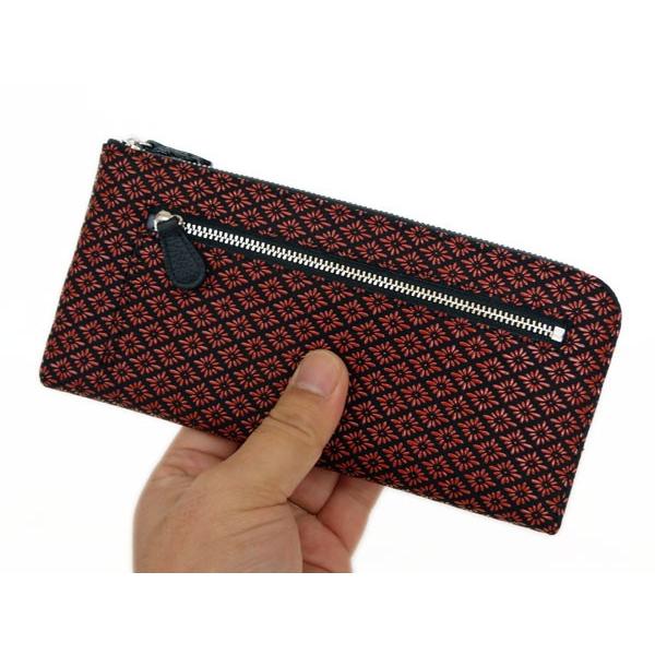 印傳屋 印伝 財布 長財布 束入 2305 黒地鹿革赤漆 菱菊 爆買