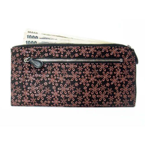 印傳屋（INDEN-YA） 印伝 財布 長財布 束入 2305 黒地鹿革ピンク漆