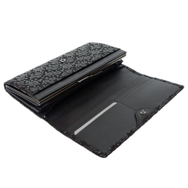 印傳屋（INDEN-YA） 印伝 長財布 束入 2306 黒地鹿革 黒漆 ローズ小柄