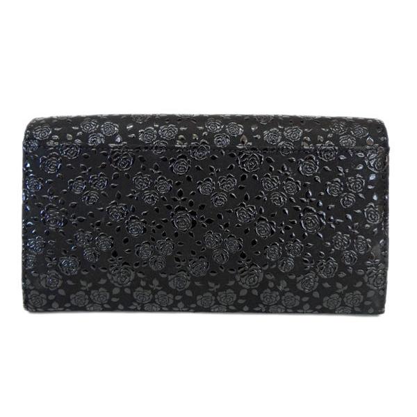 印傳屋（INDEN-YA） 印伝 長財布 束入 2306 黒地鹿革 黒漆 ローズ小柄